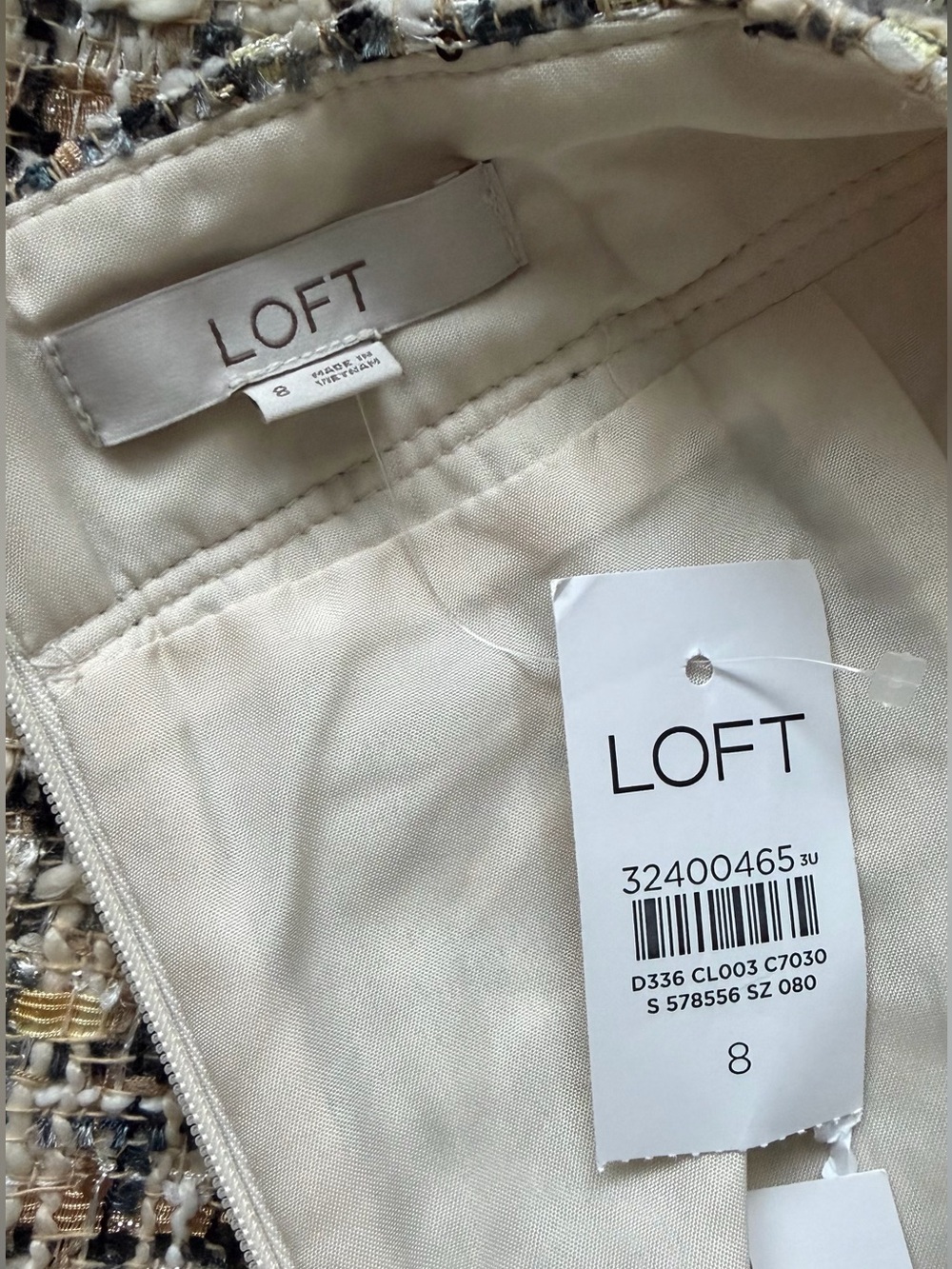 NWT LOFT Neutral Shimmer Tweed Mini Skirt - Size 8 - Picture 5 of 5